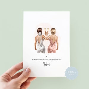 Printable Personalised Bridesmaid Thank You Cards, Custom Bridesmaid Gift, Maid of Honour Thank You Card, Wedding Party Thank You
