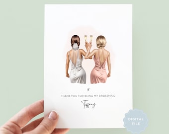 Printable Personalised Bridesmaid Thank You Cards, Custom Bridesmaid Gift, Maid of Honour Thank You Card, Wedding Party Thank You