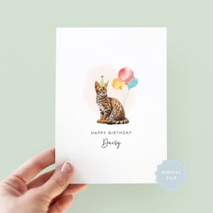Carte d'anniversaire à imprimer avec chat Bengal, carte d'anniversaire pour papa chat, carte d'anniversaire pour maman chat, carte pour animal de compagnie, chat