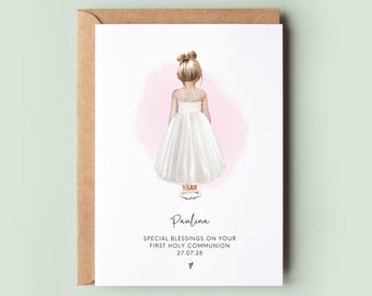 Personalised First Holy Communion Card for Girls | Gift for Daughter, Goddaughter, Niece, Sister, or Granddaughter
