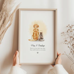 Dog or Cat Memorial Rainbow Bridge Print | Personalised Pet Loss Gift | Custom Pet Portrait for Two Pets | Remembrance Sympathy Keepsake