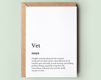 Vet Thank You Card, Vet Definition Card, Veterinary Thank You Card, Best Vet Ever, Vet Leaving Card, Vets Greeting Card - 382