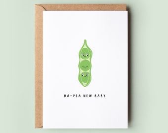 Ha-pea New Baby, Card, Baby Shower Card, Card for New Mum, Card for New Baby, Peas in a Pod Baby Card, New Arrival Card, Pregnancy - #331