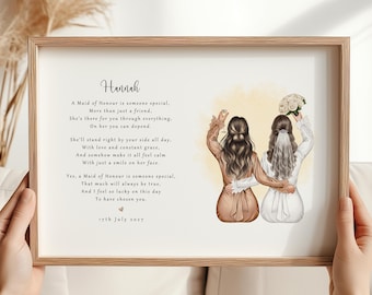 Personalised Maid of Honour Wedding Print, Custom Illustration Keepsake (Printed or Digital Download)
