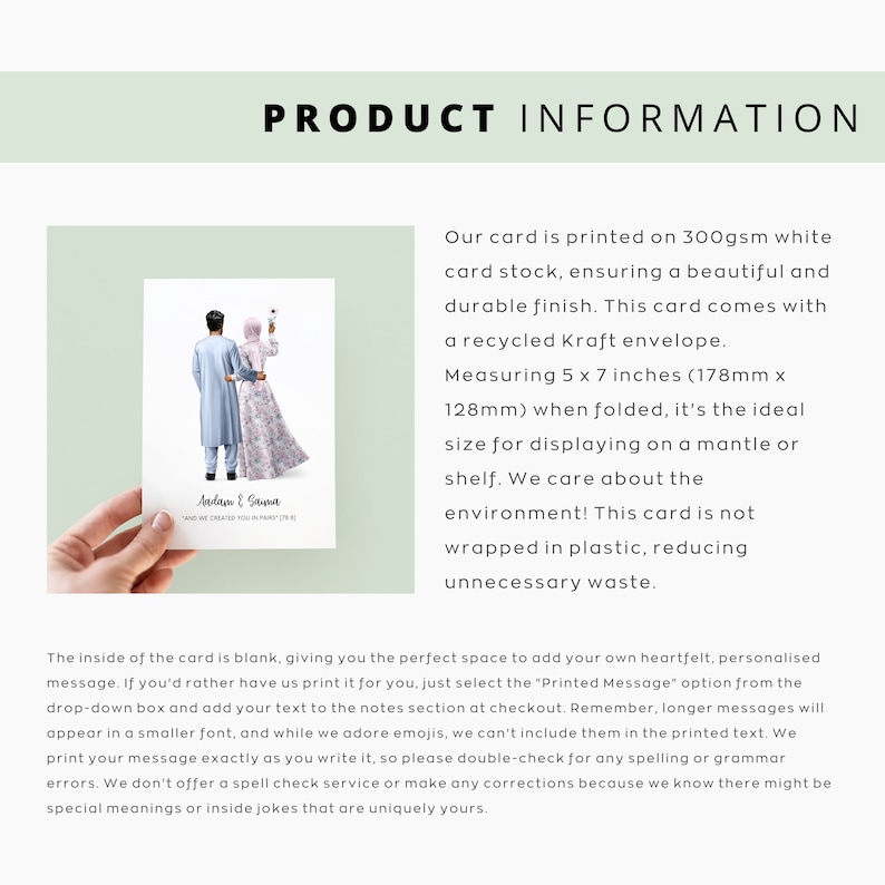 Personalised Muslim Wedding Couple Card, Muslim Wedding Card, Nikah Mubarak Card, Islamic Wedding, Nikah Mubarak, Nikkah Celebration Card image 2