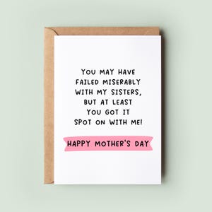 Carte de fête des mères drôle et grossière | Carte de plaisanterie pour frère et sœur pour maman | blague entre soeurs effrontées | Carte imprimée pour la fête des Mères