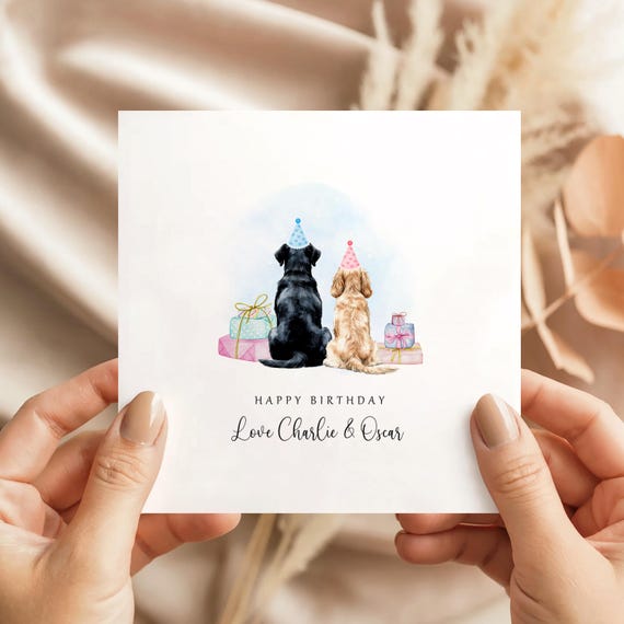 Pet Birthday Card from Dogs or Cats | Custom Watercolour Pet Card for Mum, Dad, Wife, Husband | Personalised Dog or Cat Illustration