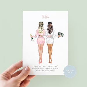 Printable Personalised Bridesmaid Thank You Card, Maid of Honour Thank you, Customisable Bridesmaid Card, Wedding Thank Card - #063