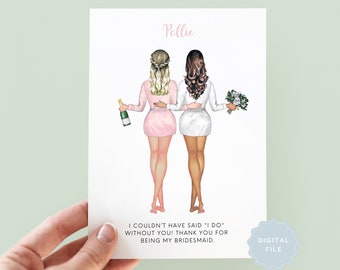 Printable Personalised Bridesmaid Thank You Card, Maid of Honour Thank you, Customisable Bridesmaid Card, Wedding Thank Card - #063