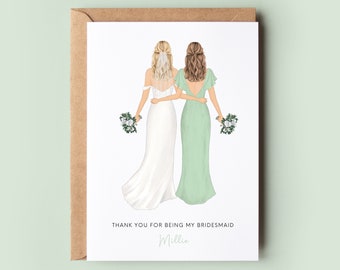 Personalised Bridesmaid Thank You Card, Maid of Honour Thank you Card, Customisable Bridesmaid Card, Wedding Thank Card, Bridesmaid #11000