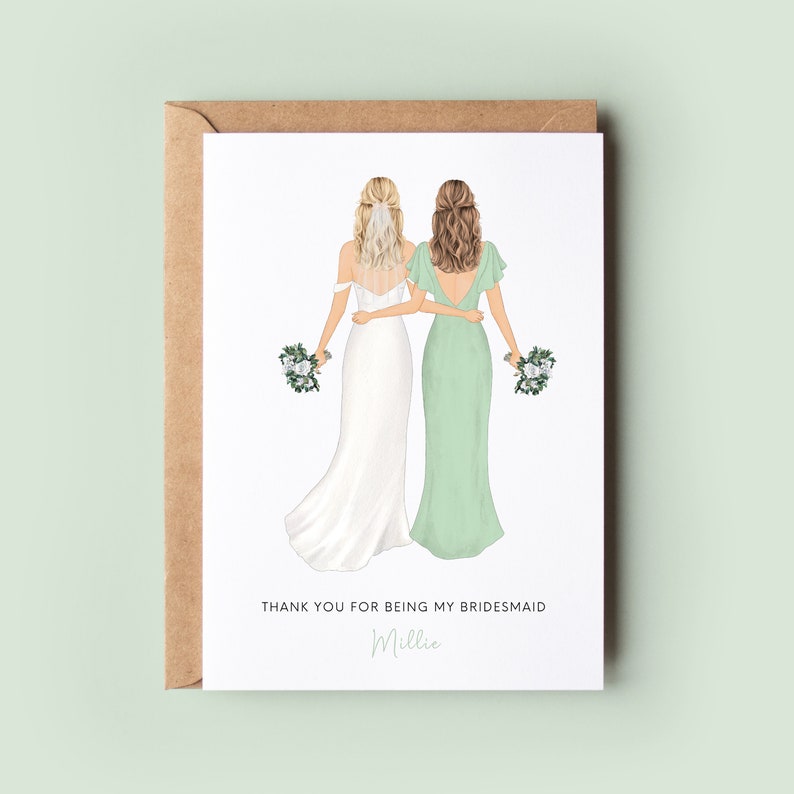 Personalised Bridesmaid Thank You Card, Maid of Honour Thank you Card, Customisable Bridesmaid Card, Wedding Thank Card, Bridesmaid 11000 image 1