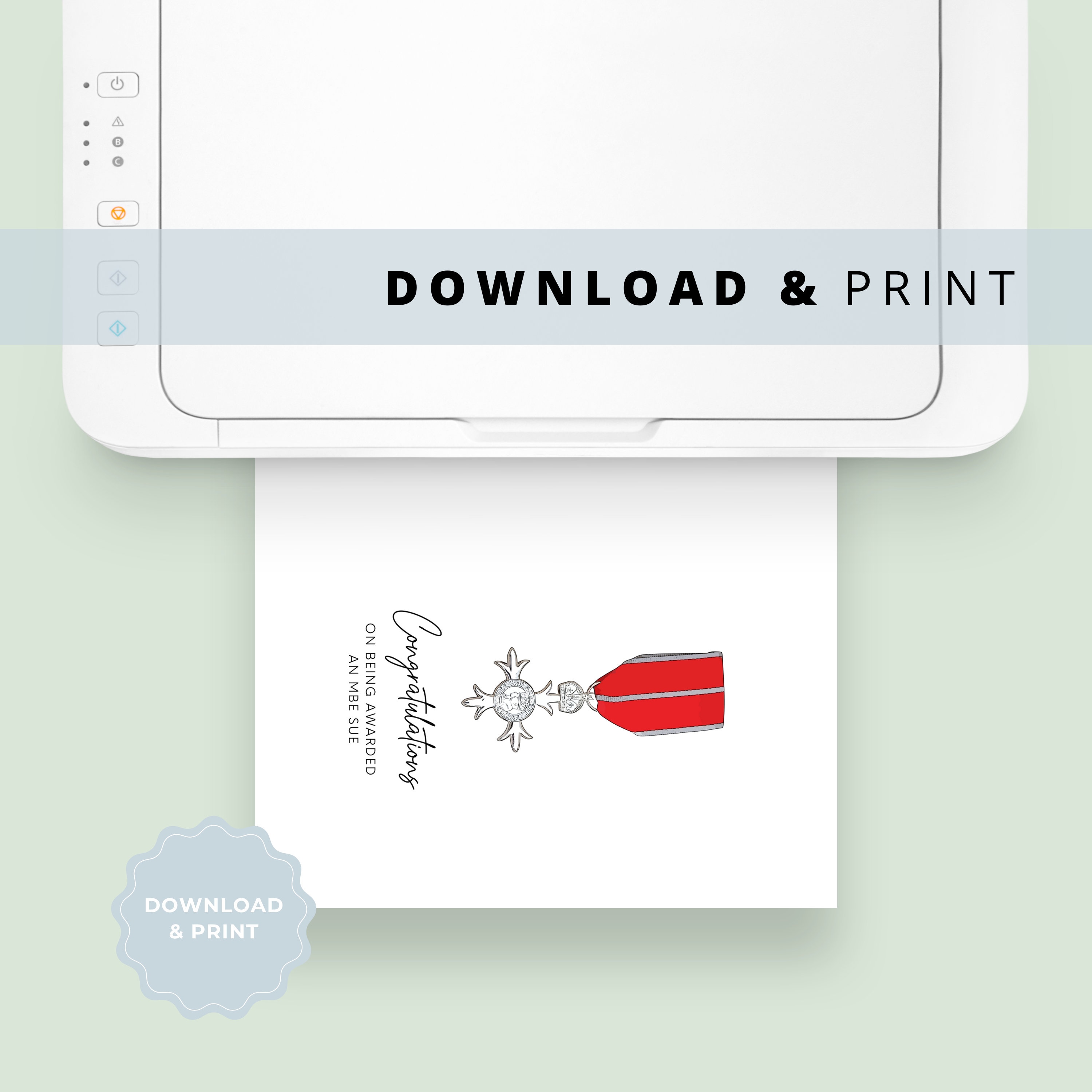Mbe Print Printable Congratulations on Being Awarded an MBE Personalised Greeting ...