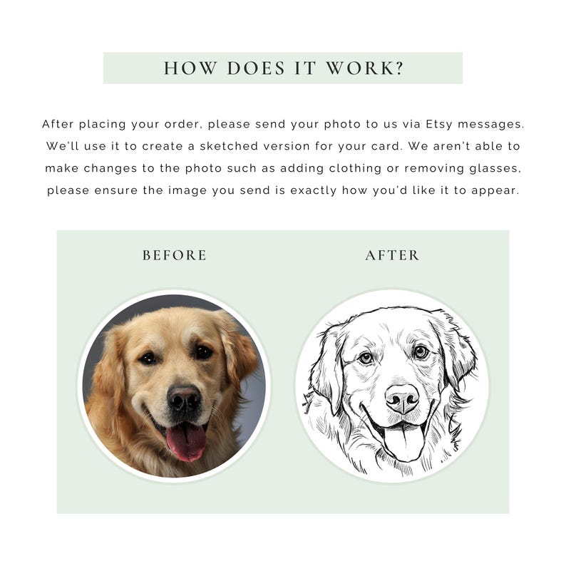 Hand-drawn style dog thank you card featuring a sketch of a happy dog with a red heart above, personalised greeting text “Thanks Fur Everything”, minimalist white background with envelope behind.