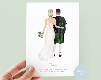 Printable Will You Be My Bridesman Greetings Card, Personalised Bridesman Card, Bridesman Proposal, Bridesman or Man of Honour Proposal