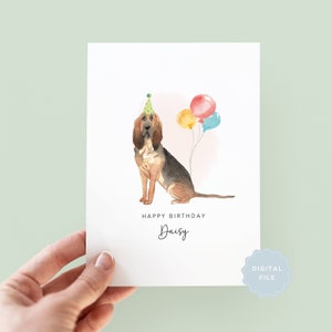 Tarjeta de cumpleaños imprimible de Bloodhound del perro, tarjeta de cumpleaños para el papá del perro, tarjeta de cumpleaños para la mamá del perro, tarjeta para mascotas, del perro