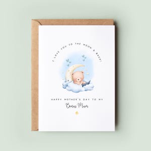 Melhor Cartão de Dia das Mães Bonus Mum | Love You to the Moon & Back Cartão de Dia das Mães | Cartão de Dia das Mães Bonus Mum Kawaii Fofo