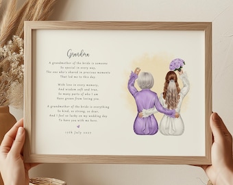 Personalised Grandma Wedding Print, Custom Illustration, Grandmother Gift (Printed or Digital Download)