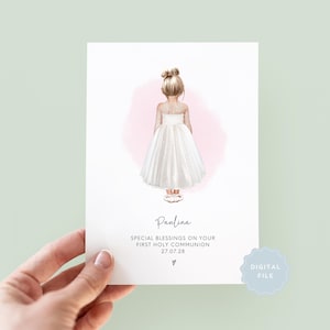 Printable Personalised First Holy Communion Card for Girls | Gift for Daughter, Goddaughter, Niece, Sister, or Granddaughter