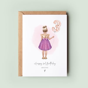 Personalised 3rd Birthday Card for Girl | Cute Third Birthday Card for Daughter, Granddaughter, or Niece | Gift for Little Girl