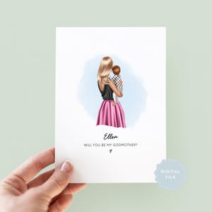 Printable Personalised Will You Be My Godmother Card | Godmother Proposal Card | Digital Christening Card