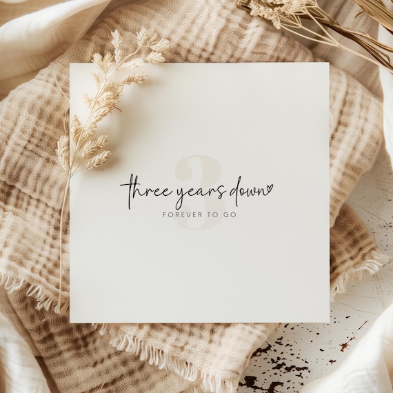 3rd Anniversary Card | Leather, 'Three Years Down'