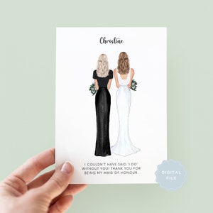 Printable Personalised Bridesmaid Thank You Card, Maid of Honour Thank you Card, Customisable Bridesmaid Card, Wedding Thank Card #210