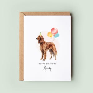 Tarjeta de cumpleaños de un setter irlandés de parte del perro, tarjeta de cumpleaños para el papá del perro, tarjeta de cumpleaños para la mamá del perro, tarjeta para mascotas, de parte del perro, ilustración de mascotas