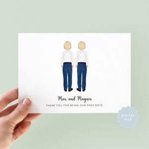 Printable Personalised Twins Page Boy Thank You Card, Brothers Page Boy Thank You, Personalised Page Boy, Thank You For Being My Page Boys