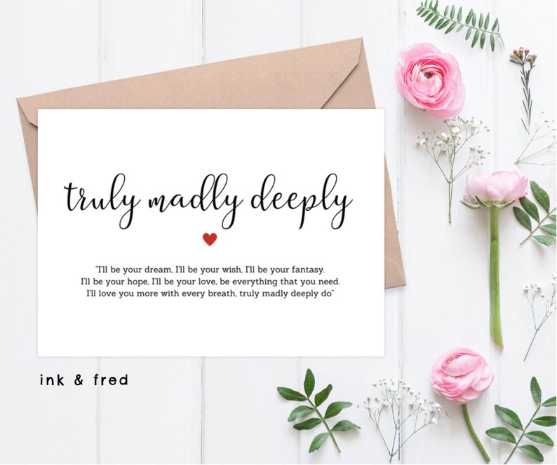 First Dance Card Truly Madly Deeply Lyric Card Anniversary Etsy