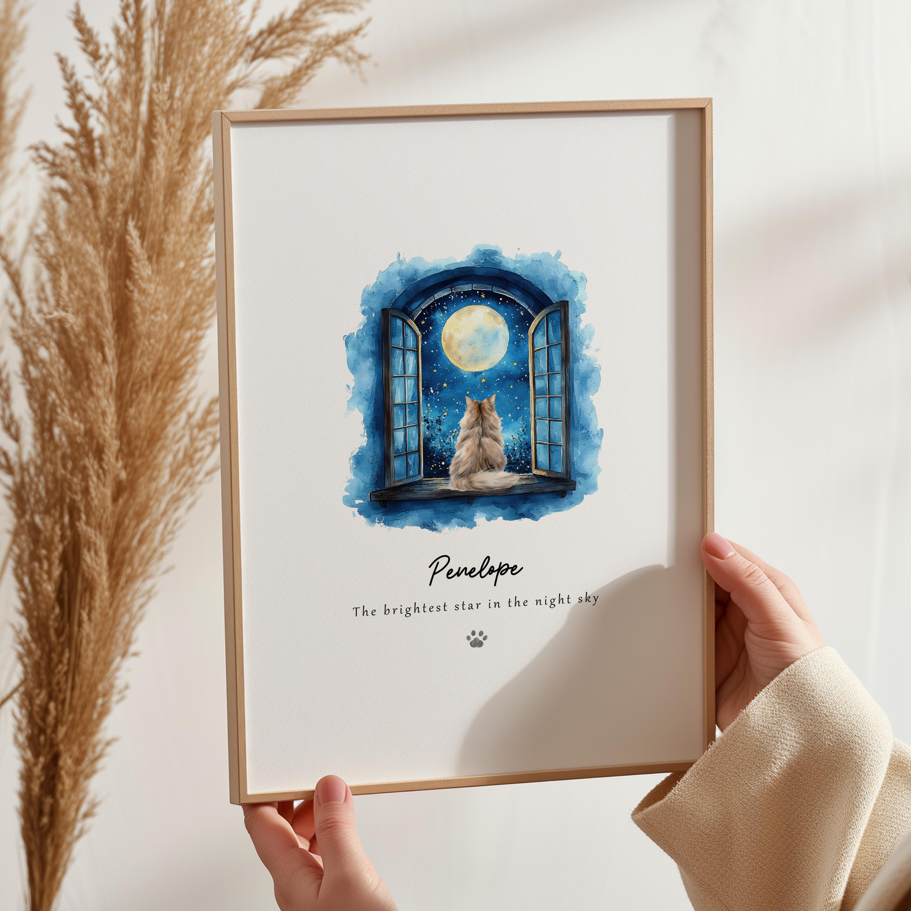 Cat Memorial Print | Pet Loss Gift | Personalised Cat Remembrance Art | Brightest Star in the Sky Quote | Pet Sympathy Gift Keepsake
