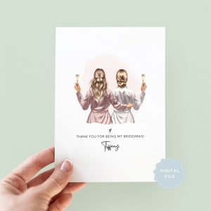 Printable Personalised Bridesmaid Thank You Cards, Custom Bridesmaid Gift, Maid of Honour Thank You Card, Wedding Party Thank You