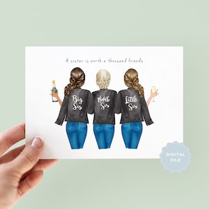 Printable Personalised Sister Birthday Card, Big Sister Card, Middle Sister, Little Sister, Happy Birthday Sister, Digital Greeting Card