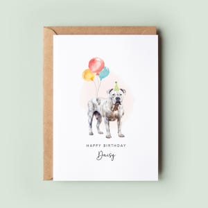 Biglietto di auguri di compleanno personalizzato per bulldog americano da Pet Dog / Regalo unico per gli amanti dei cani / Biglietto ricordo ecologico 5x7