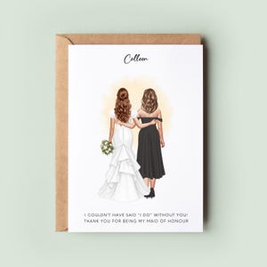 Personalised Maid of Honour Thank You Card – Custom Wedding Day Keepsake | Wedding Thank You Card | Illustrated Bridal Party Gift