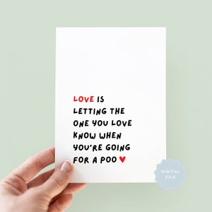 Afdrukbare liefde laat degene van wie je houdt weten wanneer je voor een poep gaat Jubileumkaart, ik hou van jou-kaart, echtgenootkaart, valentijnskaart