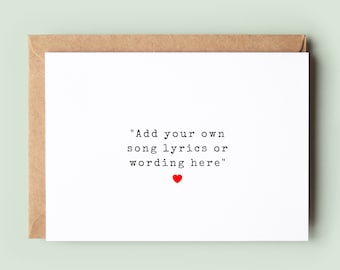 Cartão de texto personalizado, cartão totalmente personalizável, cartão com letra de música, cartão com citação, cartão de felicitações personalizado, cartão com texto próprio, cartão personalizado