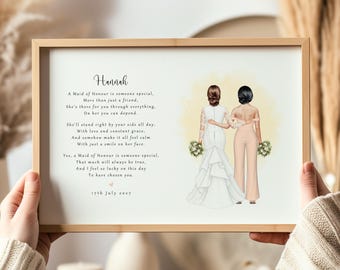 Personalised Maid of Honour Print, Custom Wedding Portrait, Poem Keepsake (Printed or Digital Download)