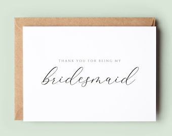 Classic Thank You Bridesmaid Card, Bridesmaid Wedding Thank You Card, Card To Bridesmaid, Bridesmaid Thank You Card, Wedding Party Card