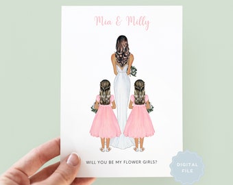 Printable Will You Be My Flower Girl Twins, Will You Be My Flower Girl Cards, Personalised Flower Girl, Flower Girl Proposal Card - #284