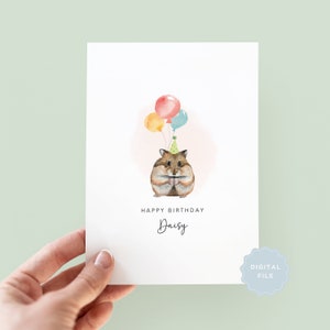 Tarjeta de cumpleaños de hámster imprimible para amantes de las mascotas, saludo de cumpleaños del hámster, tarjeta de cumpleaños para mamá hámster y papá hámster, hámster mascota