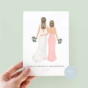 Printable Personalised Junior Bridesmaid Thank You Card, Customisable Junior Bridesmaid Card, Wedding Thank You Card, Junior Bridesmaid