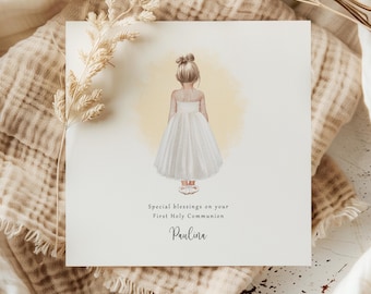 Personalised First Holy Communion Card for Girls | Custom Communion Keepsake | Daughter, Goddaughter, Niece or Granddaughter
