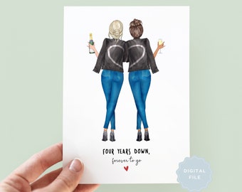 Printable Personalised Lesbian Anniversary Card, Personalised LGBTQ Card, Lesbian Card, Same Sex Couple Card, Gay Pride, Lesbian Wedding