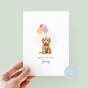 Tarjeta de cumpleaños imprimible con diseño de Golden Doodle del perro, tarjeta de cumpleaños para papá perro, tarjeta de cumpleaños para mamá perro, tarjeta para mascotas, del perro