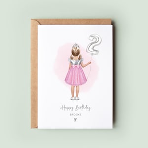 Personalised 2nd Birthday Card for Girl | Cute Second Birthday Card for Daughter, Granddaughter, or Niece | Gift for Little Girl