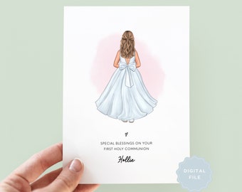 Printable Personalised First Holy Communion Card, 1st Holy Communion Card, Holy Communion Card for Daughter, Niece, Goddaughter, Sister