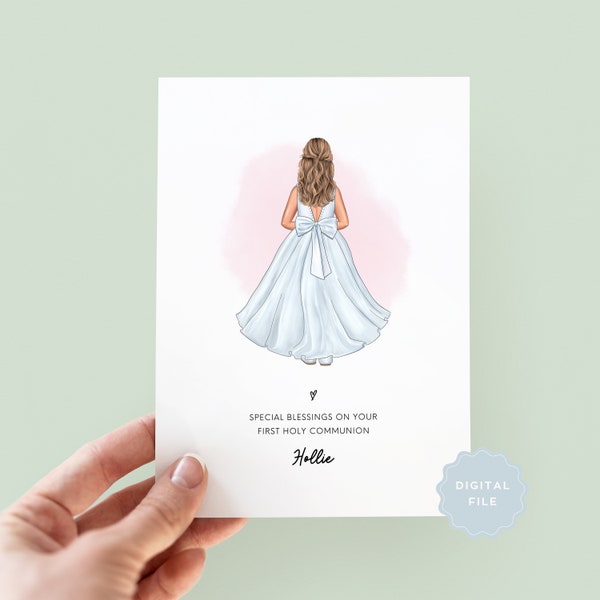Printable Personalised First Holy Communion Card, 1st Holy Communion Card, Holy Communion Card for Daughter, Niece, Goddaughter, Sister