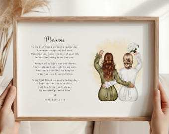 Personalised Friend Wedding Print, Bride Getting Ready Keepsake, Custom Illustration (Printed or Digital Download)