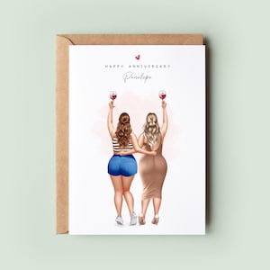 Personalised Lesbian Anniversary Card - Curvy Girls Anniversary Card, LGBT Wedding Anniversary Card, Same Sex Anniversary Card