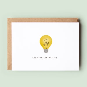 You Light Up My Life Anniversary Card, Valentine's Card, Husband Card, Boyfriend Card, Wedding Card, Love Greeting Card #363